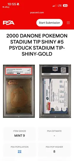 2000 Danone Pokemon PSYDUCK #5 Stadium Tip Shiny *GOLD* PSA-9 (Pop-22) - Image 3