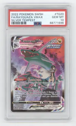 2022 POKEMON SWORD & SHIELD SILVER TEMPEST FULL ART RAQUAZA VMAX PSA 10 Q1887 - Image 1
