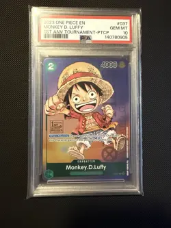 2023 ONE PIECE P-037 1ST ANNIVERSARY TOURNAMENT MONKEY D LUFFY ENGLISH - PSA 10 - Image 1