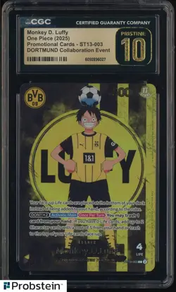 2025 ONE PIECE PROMOS BVB X MATCH DAY 2025 #003 MONKEY D. LUFFY CGC 10 PRISTINE - Image 1