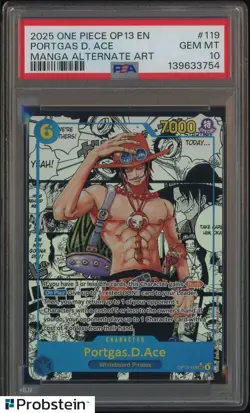 2025 One Piece OP13 EN #119 Portgas D. Ace Manga Alternate Art PSA 10 GEM MINT - Image 1