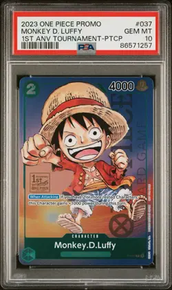 PSA 10 2023 One Piece Promo Monkey D Luffy 1st Anniversary Tournament PTCP P-037 - Image 1