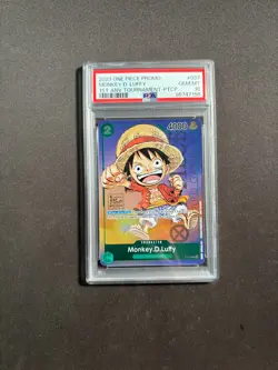 One Piece P-037 Luffy 1st Anniversary Tournament Participant Promo Anv PSA 10 GG - Image 1