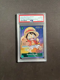 One Piece P-037 Luffy 1st Anniversary Tournament Participant Promo Anv PSA 10 GG - Image 1