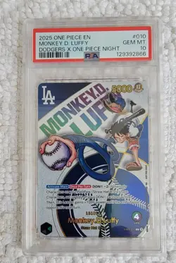 2025 ONE PIECE PROMOS LA DODGERS ATTENDANCE GIVEAWAY MONKEY D LUFFY BGS 10 - Image 3