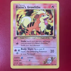 Blaine's Growlithe 62/132 Gym Challenge Regular First Edition Pokemon Card - Image 1