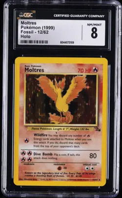 1999 POKEMON FOSSIL HOLO #12/62 MOLTRES CGC 8 - Image 1