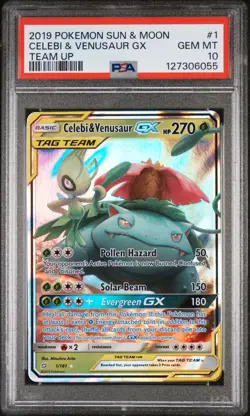 2019 POKEMON SUN & MOON TEAM UP #1 CELEBI & VENUSAUR GX PSA 10 - Image 1