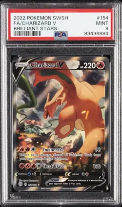 2022 POKEMON SWORD & SHIELD BRILLIANT STARS #154 FULL ART/CHARIZARD V PSA 9 - Image 1