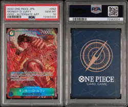 PSA10 One Piece Japanese Monkey.D.Luffy Super Rare Alt. OP02-062 Paramount War - Image 3