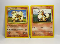 Growlithe28/102 and Arcanine 23/102 Base Set - 2 Card Lot MP Pokemon WOTC - Image 1