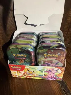 Pokemon TCG Prismatic Evolutions Full Set of 8 Sealed Mini Tins With Display - Image 3