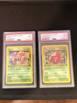 1999 Pokemon Jungle Paras 59/64 1st Edition + Parasect 41/64 1st Edition PSA 9 - Image 1