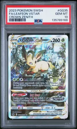 2023 POKEMON SWORD & SHIELD CROWN ZENITH #GG35 FULL ART/LEAFEON VSTAR PSA 10 - Image 1