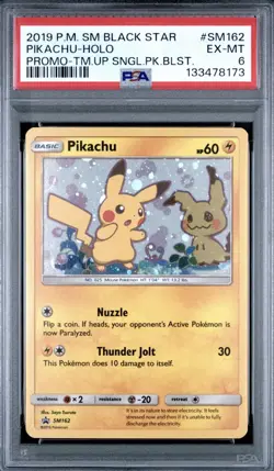 2019 POKEMON SM BLACK STAR PROMO #SM162 PIKACHU-HOLO PROMO-TM.UP PSA 6 - Image 1