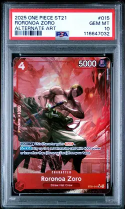 PSA 10 - 2025 ONE PIECE STARTER DECK ST21-EX GEAR 5 015 RORONOA ZORO ALT ART(EN) - Image 1