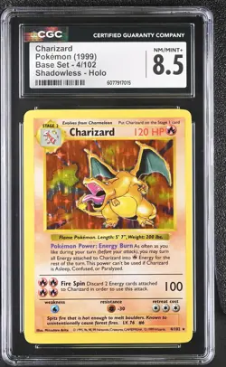 CGC 8.5 Charizard 1999 Base Set 4/102 Shadowless Holo Pokemon Card - Image 1