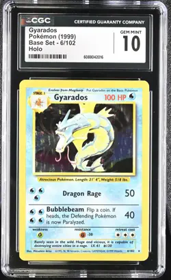 CGC 10 GEM MINT Gyarados 1999 Base Set 6/102 Holo Pokemon Card - Image 1