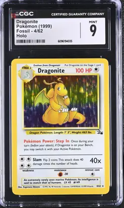 CGC 9 MINT Dragonite 1999 Fossil 4/62 Holo Pokemon Card - Image 1