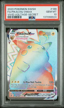 2020 POKEMON SWORD & SHIELD VIVID VOLTAGE SECRET FULL ART/PIKACHU VMAX PSA 10 - Image 1