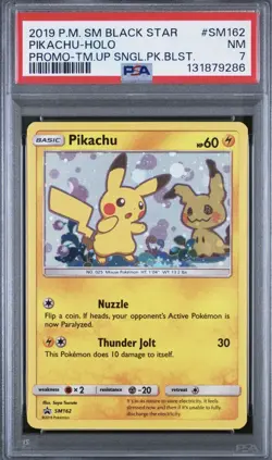 PIKACHU #SM162 HOLO PSA 7 BLACK STAR PROMO TEAM UP BLISTER POKEMON CARD - Image 1