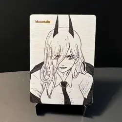 Magic MTG Altered Painted Sketch Power Mountain Land Card Chainsaw Man Fan Art - Image 1