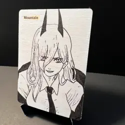 Magic MTG Altered Painted Sketch Power Mountain Land Card Chainsaw Man Fan Art - Image 2