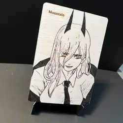 Magic MTG Altered Painted Sketch Power Mountain Land Card Chainsaw Man Fan Art - Image 3