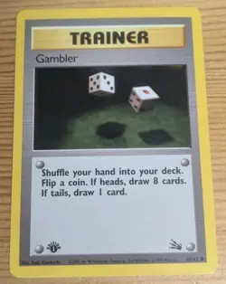 Gambler 60/62 Fossil 1st Edition Regular LP Common Pokemon Card TCG CCG - Image 1