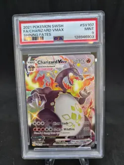 2021 Pokemon TCG Shining Fates Charizard VMAX Card SV107/SV122 PSA 9 Mint - Image 1