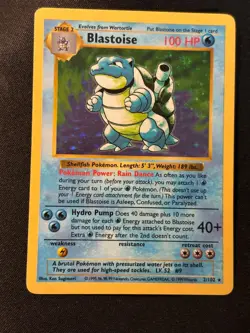 Blastoise Base Set 002/102 Shadowless Unlimited Edition Holo Card MP - Image 2