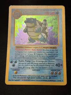 Blastoise Base Set 002/102 Shadowless Unlimited Edition Holo Card MP - Image 4