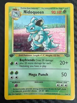 Pokemon TCG Nidoqueen Jungle 7/64 Holo 1st Edition Holo Rare DMG - Image 1
