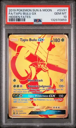 2019 POKEMON SUN & MOON HIDDEN FATES #SV91 FULL ART/TAPU BULU GX PSA 10 - Image 1