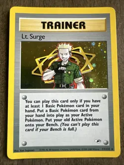 Pokemon TCG Lt. Surge Trainer 17/132 Gym Heroes Vintage Card From 2000 - Image 1