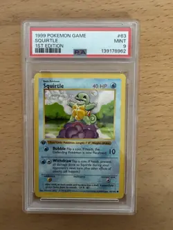 Pokemon Squirtle #63 Base Set 1st Edition Shadowless PSA 9 Mint - Image 1