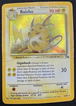 Pokemon TCG Raichu Fossil Holo Card 14/62 HP (Severely Damaged) - Image 1