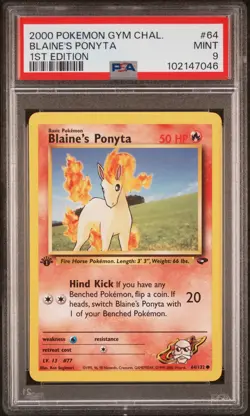 Blaine's Ponyta - 1st Edition - 64/132 Gym Challenge -WOTC- Pokemon TCG - PSA 9 - Image 1