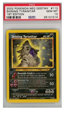 Pokemon Neo Destiny 1st Edition Shining Tyranitar PSA 10 Pop 177 - Image 1