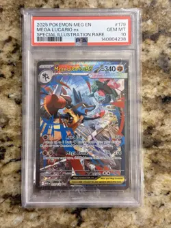 2025 POKEMON MEG EVOLUTIONS SPECIAL ILLUSTRATION RARE 179 MEGA LUCARIO EX PSA 10 - Image 1