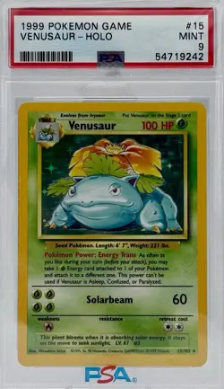 1999 Pokemon Game Base Set Unlimited Venusaur Holo Rare 15/102 #15 PSA 9 MINT - Image 1