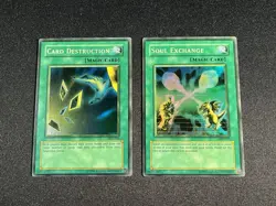 2002 YU-GI-OH #SDY-041/042 SOUL EXCHANGE & CARD DESTRUCTION FADED LOT - Image 1