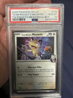 Pokemon TCG Team Rockets Meowth Card 149 COSMO HOLO PSA 10 - Image 1