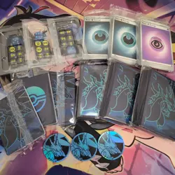 Pokemon TCG Phantasmal Flames ETB Card Sleeves, Dividers, Dice, Coins x3 - Image 1