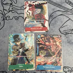 One Piece 3rd Anniversary Stamped 4 Card Promo Set- Luffy, Luffy, Sabo & Ace. - Image 1