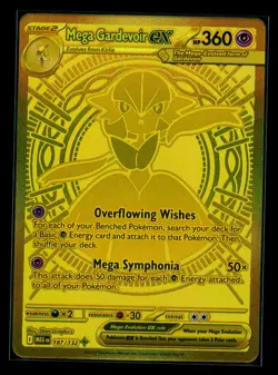 Pokemon TCG Mega Gardevoir EX Holo Gold Rare Card 187/132 ME01 Mega Evolution NM - Image 1