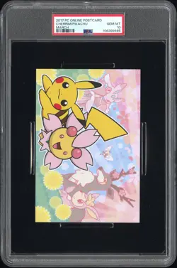 2017 POKEMON CENTER ONLINE MONTHLY POSTCARD MARCH 2017 CHERRIM/PIKACHU PSA 10 - Image 1