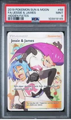 2019 Pokemon Sun & Moon Hidden Fates Jessie & James Full Art #68 PSA 9 - Image 1