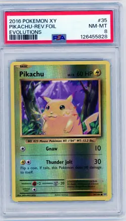 2016 Pokemon XY Evolutions #35 Pikachu Reverse Holo - PSA 8 - Image 1