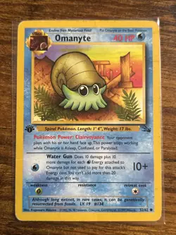 Pokemon TCG Omanyte Fossil 1st Edition Common Card 52/62 SEE PHOTOS - Image 1